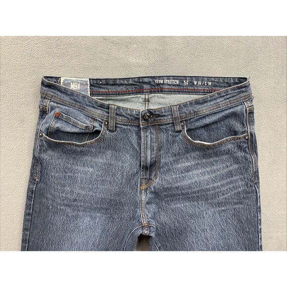 MBX Denim Jeans Men's Size 36X30 Slim Stretch Blue Distressed Dadcore Well Loved - Picture 9 of 16